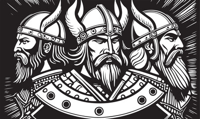 Wall Mural - Beautiful and trendy black and white linocut art of a viking