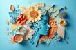 An exciting paper collage with a girl's face and flowers. A photograph symbolizing the celebration of Women's Day. AI generation.