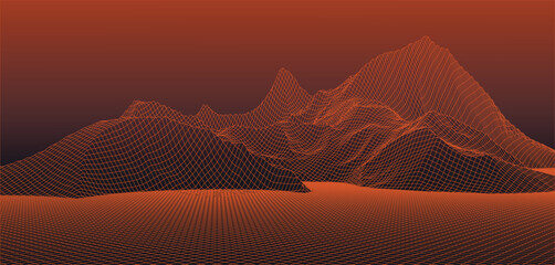 Wall Mural - Abstract digital landscape. Wireframe landscape background. Digital landscape for presentations. 3d futuristic vector illustration.