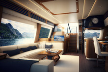 Luxurious Interior On A Yacht. Generative AI