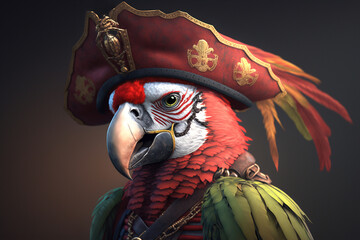 Wall Mural - Colorful pirate parrot with captain hat, illustration ai