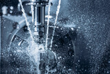 Fototapeta Kawa jest smaczna - Coseup Working CNC turning cutting metal Industry machine iron tools with splash water