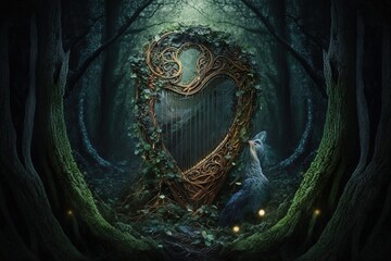Poster - Lost In the Echo of Woodland Chimes: An Enchanted Harp in the Hands of a Mystic Generative AI