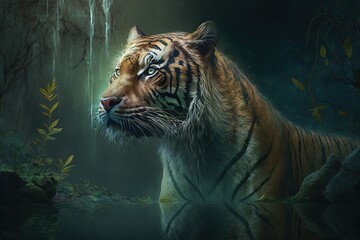 Wall Mural - mystical mysticism: a mesmerizing portrayal of a tiger generative ai