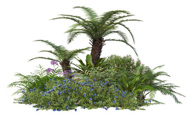 Sticker - A small garden decorated with many plants on a transparent background.