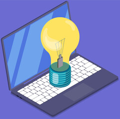 Poster - light bulb on laptop. symbol of new idea creative project innovation. electricity sign inspiration i