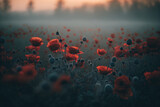 Fototapeta Maki - Poppy flower field background. Illustration AI Generative