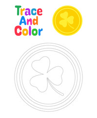 Wall Mural - Clover Coin tracing worksheet for kids