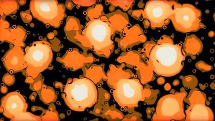 Poster - Blue and orange dense bubbles. Design. Black background with bright bubbles made in animation that bubble and blur.