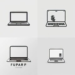 set of laptop computer icons logo, simple minimal flat illustration, generative ai