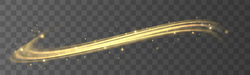 Poster - Rotating shining rings. Shine magic gold swirl with flare sparkles . Golden glowing shiny spiral lines effect. Curved yellow line light. Glittering wavy trail. Swirling glow dynamic neon circles.