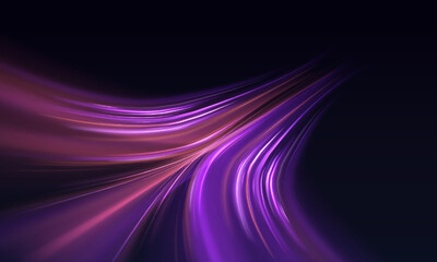 Aufkleber - High speed effect motion blur night lights blue and red. Futuristic neon light line trails. bright sparkling background. Purple glowing wave swirl, impulse cable lines. Long time exposure. Vector