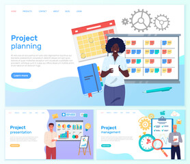 Poster - analytics information and development statistics. project planning, product testing technology. man 