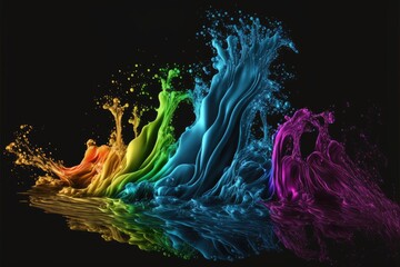 Canvas Print - Multicolored splashes of paint on a black background