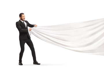 Poster - Businessman pulling a big white cloth