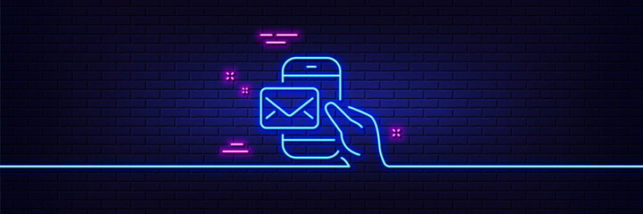 Poster - neon light glow effect. messenger mail line icon. new newsletter sign. phone e-mail symbol. 3d line 