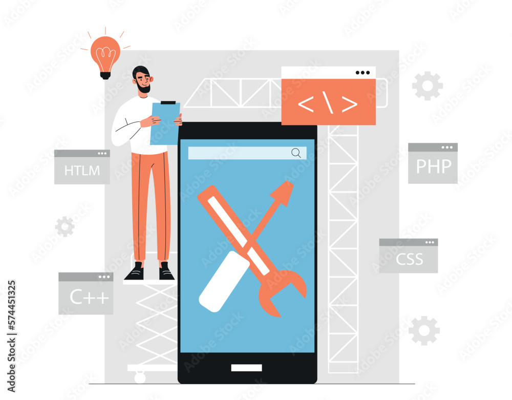 Man application developer professional. Male programmer near smartphone ...