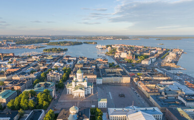 Sticker - Helsinki Cathedral Square. One of the most famous Sightseeing Place in Helsinki. Drone Point of View. Finland.