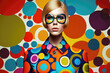 © LiliGraphie - Funny fashion woman wearing 60s circles design clothing. Generative AI