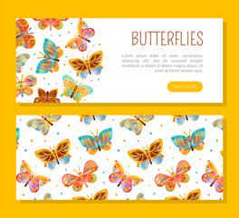 Sticker - Butterflies landing page template. Cute bright colorful winged insects website interface vector illustration