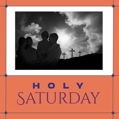 Wall Mural - Composition of holy saturday text and copy space with three christian crosses and family