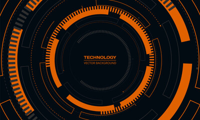 Poster - Black and orange technology background with Sci-fi futuristic cyber HUD circular structure elements. Vector illustration