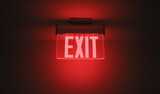 Fototapeta  - Hallway exit sign vibrant in corridor showing evacuation during emergency neon
