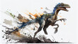 watercolor imaginative dinosaur running