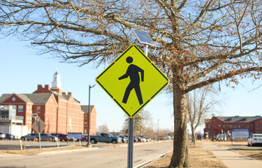 Pedestrian and children school zone yellow warning sign caution road sign 