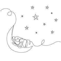 Wall Mural - Continuous one line drawing of sleeping person. Simple vector illustration