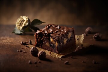 Wall Mural - delicious brownies on brown background