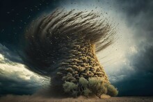 Tornado In The Form Of A Swarm Of Bees, Concept Of Wind Vortex And Swarm Intelligence, Created With Generative AI Technology