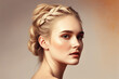 Portrait of young beautiful woman with braids. AI generated image.