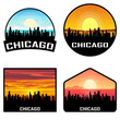 Chicago Illinois USA Skyline Silhouette Retro Vintage Sunset Chicago Lover Travel Souvenir Sticker Vector Illustration SVG EPS AI