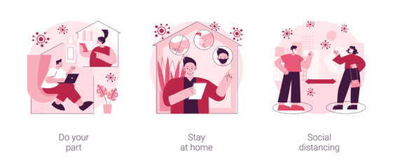 Poster - Covid19 outbreak prevention measures abstract concept vector illustration set. Do your part, stay at home, social distancing, self isolation, self protection, wear mask, quarantine abstract metaphor.