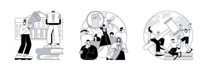 Poster - Social movement abstract concept vector illustration set. Student activism, youth empowerment, young people rights protection, age of majority, democracy building, take action abstract metaphor.