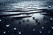 canvas print picture - White rain drops or snowflakes falling down on dark blue background. Generative AI