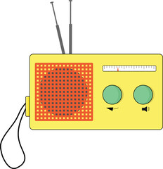 Retro radio, transistor. Style of the 80s and 90s. Vector over white background. Flat design world radio day. For flyers, covers and posters, brochures and advertisements, web page and social media