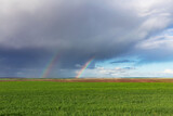 Fototapeta Tęcza - double rainbow over field