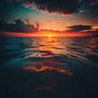a sunset in the open sea with a beautiful view of the ocean and sky full of orange and violet clouds Generative Ai