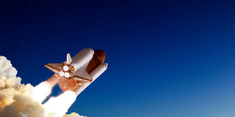 Wall Mural - spaceship takes off into the night sky, rocket starts into space concept. elements of this image fur