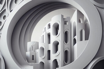 Wall Mural - 3D Render of a White Circular Building in an Abstract Architecture Background for a Futuristic Look, generative ai