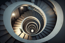 Spiral Staircase In The Church. Circular Staircase From Above. Architechture Concept 