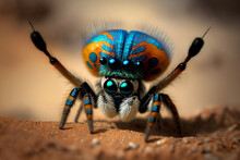 Australian Peacock Spider Dancing Isolated. Macro Photography