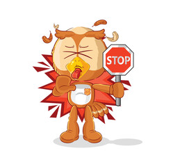 Sticker - owl holding stop sign. cartoon mascot vector