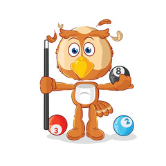 Canvas Print - owl plays billiard character. cartoon mascot vector