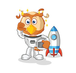 Canvas Print - owl astronaut waving character. cartoon mascot vector