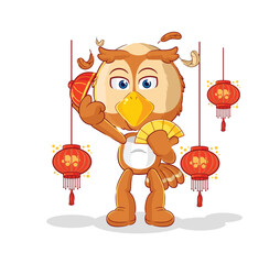 Canvas Print - owl Chinese with lanterns illustration. character vector