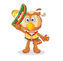 Sticker - owl Mexican culture and flag. cartoon mascot vector