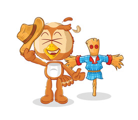 Sticker - owl with scarecrows cartoon character vector